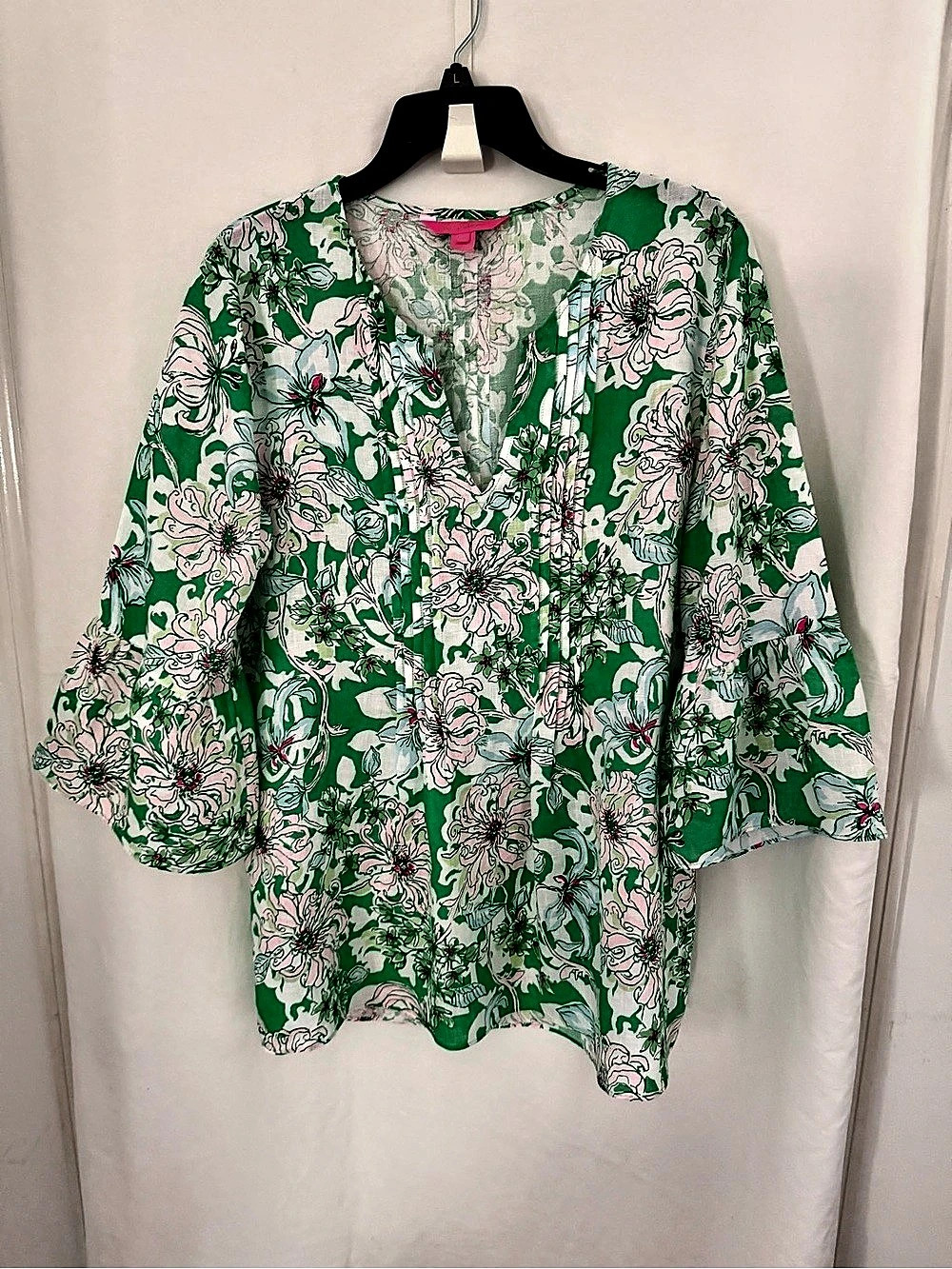 Lilly Pulitzer Floral Blouse in Green & Pink Size Large Like New